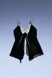Y2K Open Belly Pinstripe Top (M)
