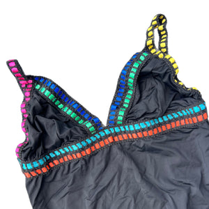 Vtg Multicolor Ribbon Swimsuit (M)