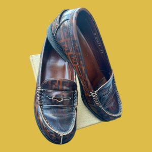 Vtg Fendi Monogram Penny Loafers