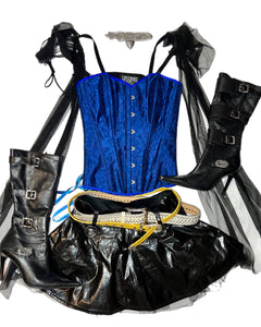 Metal Blue Brocade Corset