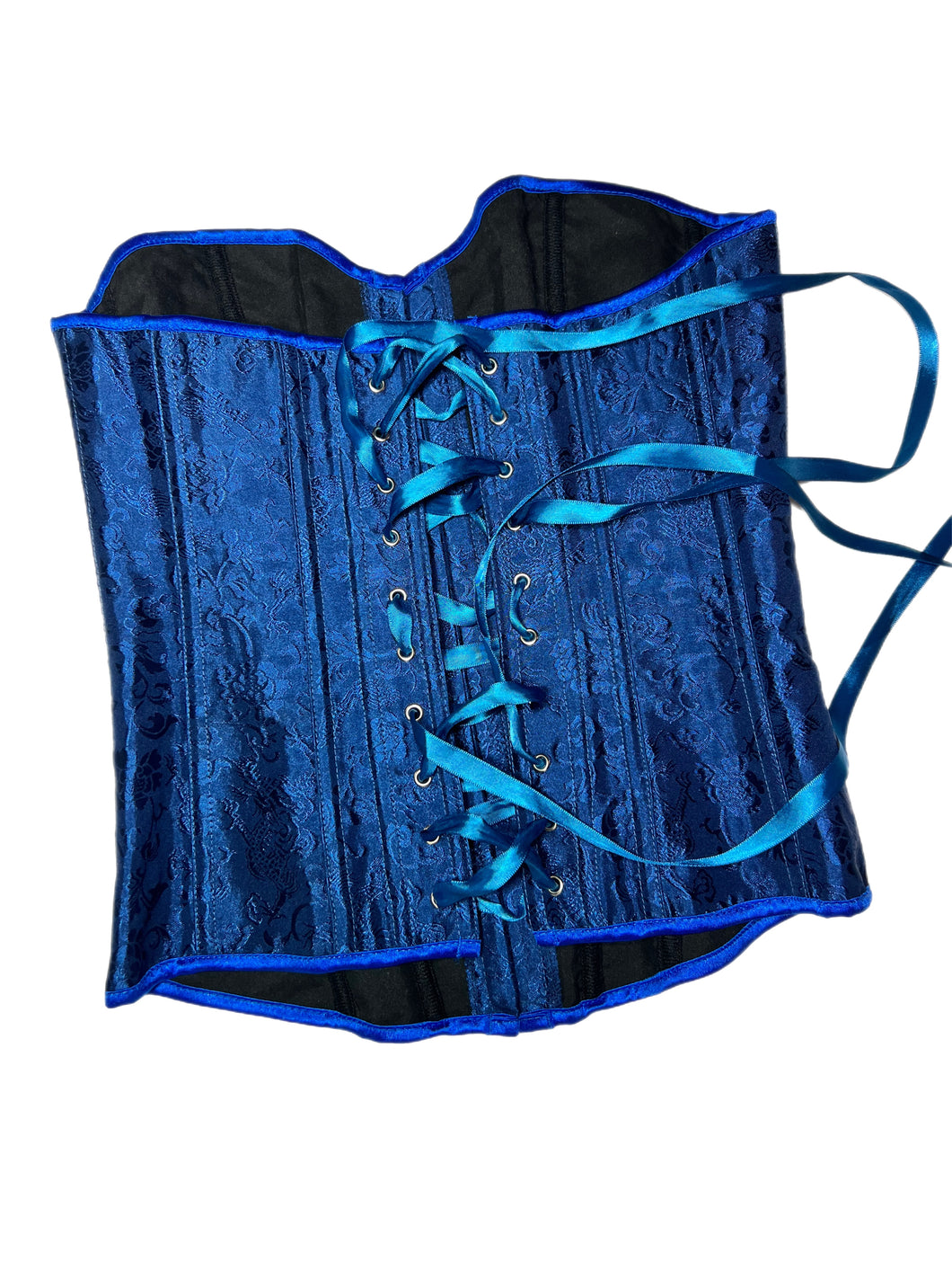 Metal Blue Brocade Corset